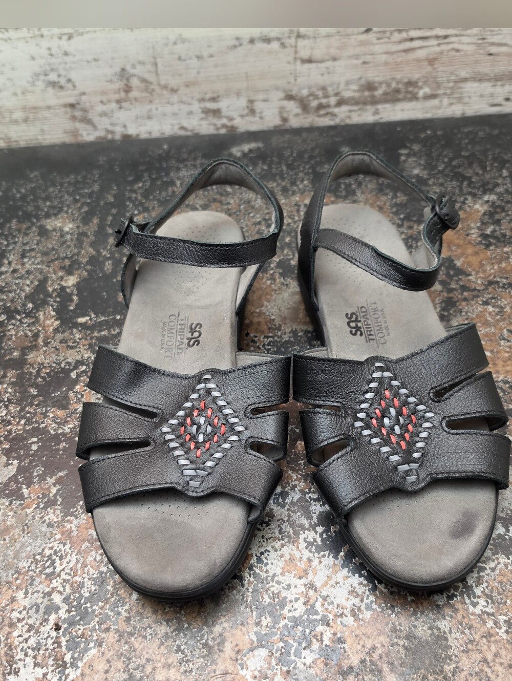 Womens SAS Sandals Shoes Sz 7.5 W Wide Used Black Leather Made in USA